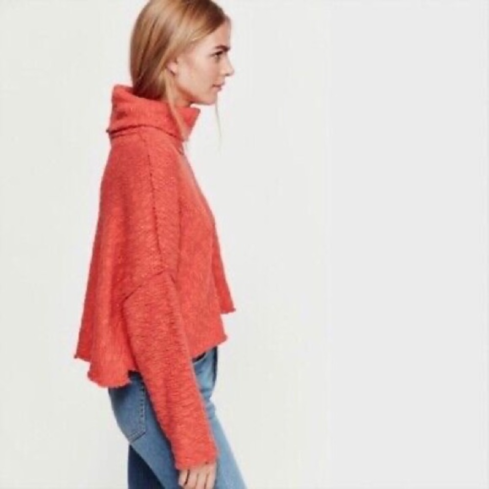 Free People Sz XS The Big Easy Cropped Cowl Neck Sweater In Coral Textured - Picture 16 of 16